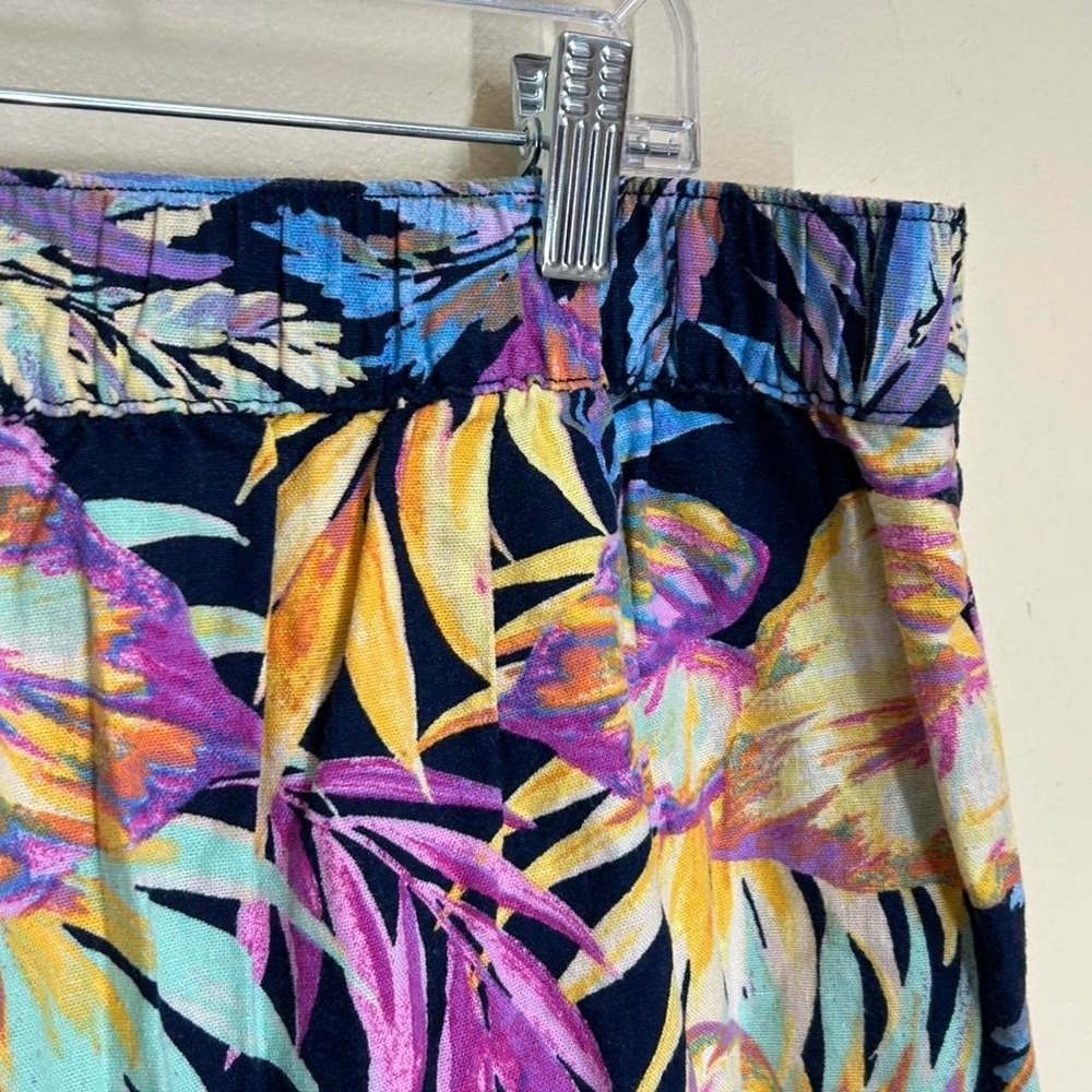 St John's Bay Skort Women 18 Blue Tropical Leaf Linen Blend Wrap Front Casual - Picture 6 of 7